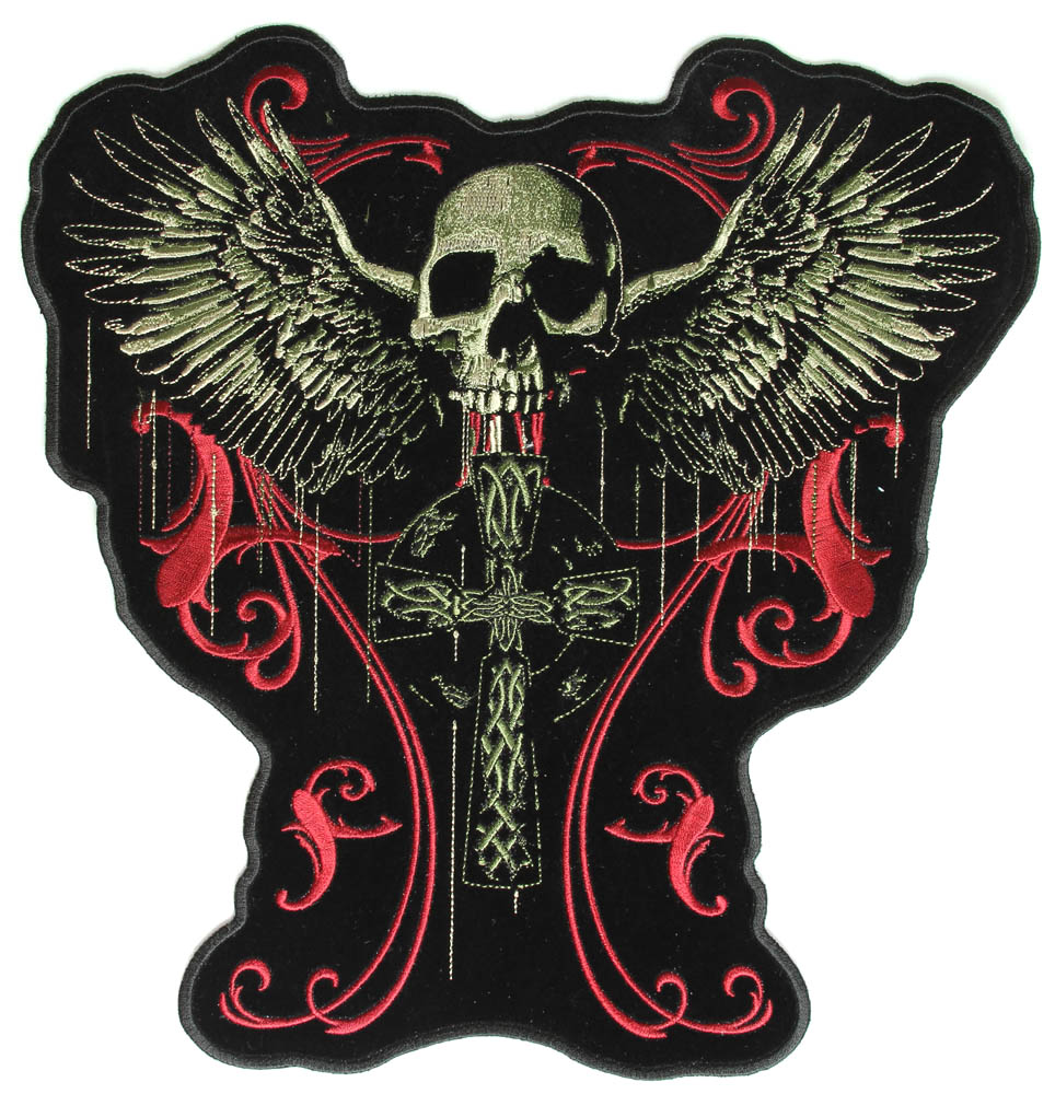 Skull And Wings Large Biker Patch