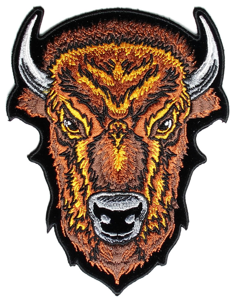 Brown Buffalo Head Iron On Patch 6 Inches 6428