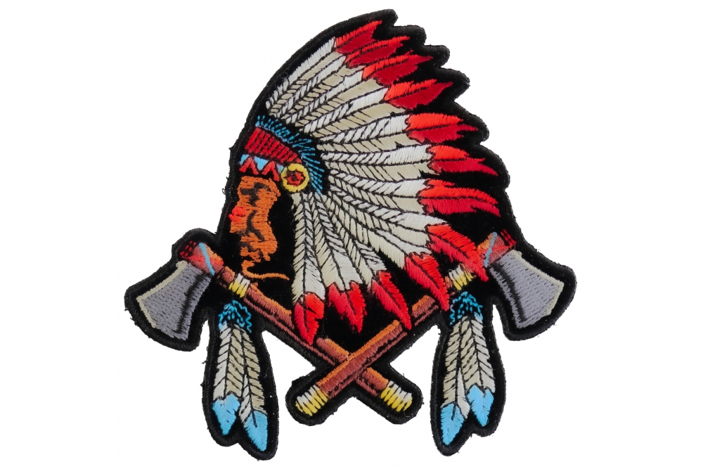 Small Indian Patch With Battle Axes And Feathers Native American