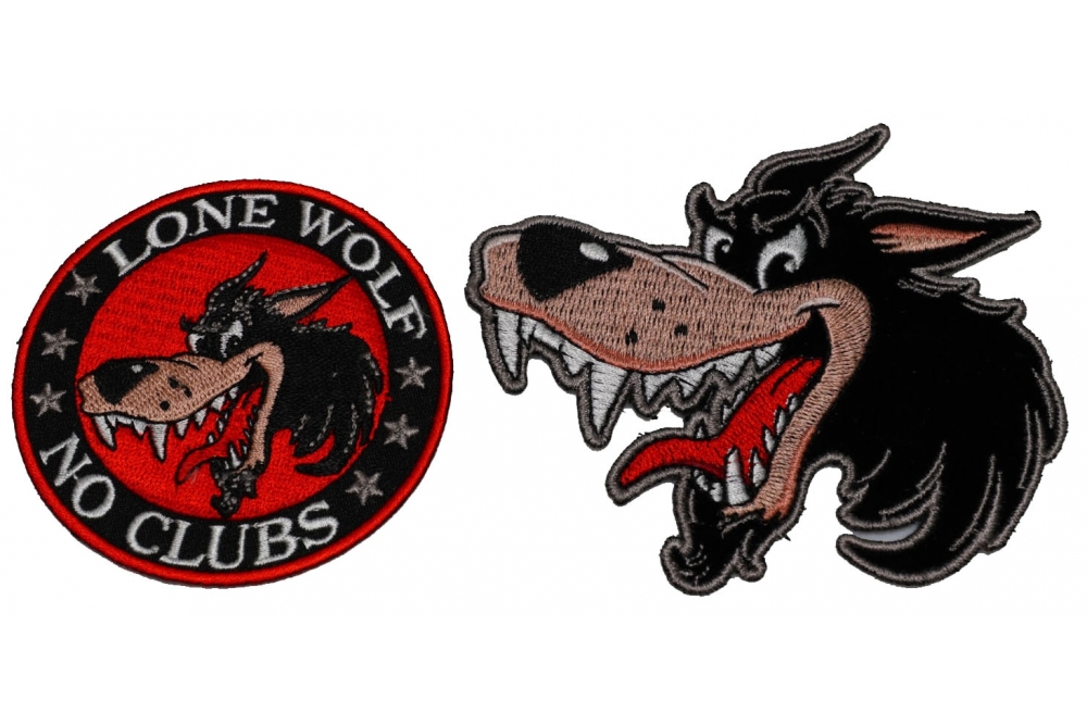 Cartoon Wolf Patch Set For Bikers Lone Wolf No Clubs Wolf Patches