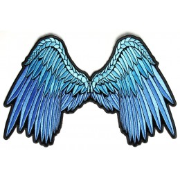 PL3012 Pretty Angel Wings in Blue Embroidered Large Iron on Patch