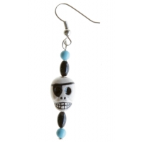 Black And Turquoise Peruvian Bead Skull Ear Ring