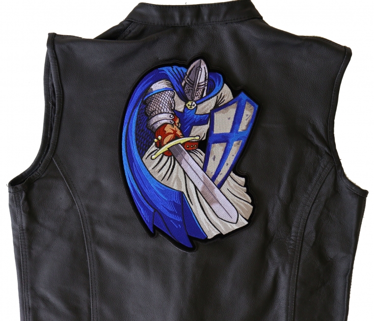 Blue Cape Templar Knight Large Embroidered Iron On Patch