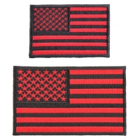 Black And Red US Flag Patches Set Of 2 Small Iron On Flags