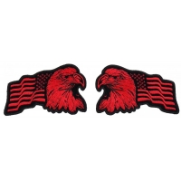 Eagle With US Flag Red And Black 2 Piece Patch Set | Embroidered Patches