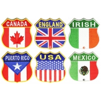 Shield Shaped Embroidered Flags Canada England Irish Mexico Puerto Rico USA Patches