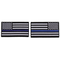 Thin Blue Line Left And Right American Flag Patch Set | Embroidered Patches