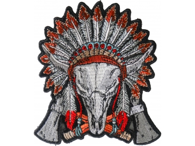 Buffalo Skull Indian Head Dress Axes Small Embroidered Iron or Sew on Applique