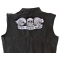 See No Evil Speak No Evil Hear No Evil Skull Patch, Large Skull Patches for Biker Jackets shown on leather vest