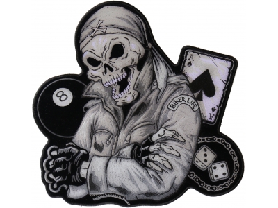 Biker Guy Skull Large Back Patch In Gray