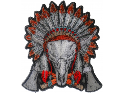 Buffalo Skull Indian Head Dress Axes Small Embroidered Iron or Sew on Applique