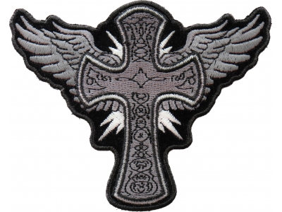 Cross with Wings Iron on Christian Patch