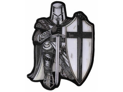 Crusader Kneeling Knight Black White Large Back Patch