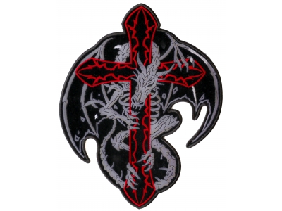 Dragon Skeleton Cross Patch Large | Embroidered Patches