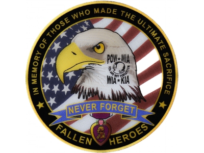 Fallen Heroes POW MIA WIA KIA Memorial Large Iron on Patch