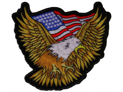 Gold Eagle Patch With US Flag Small | Embroidered Biker Patches