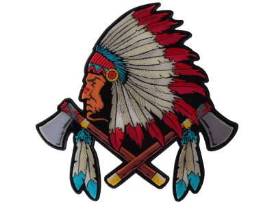 Indian Head Dress Axes And Feathers Large Patch