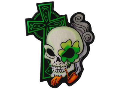 Irish Skull Cross Smoking Pipe Large Back Patch