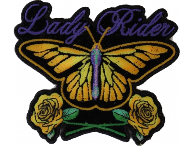 Lady Rider Butterfly With Yellow Roses Small Patch | Embroidered Biker Patches