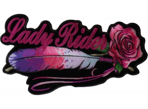 Lady Rider With Purple Rose Large Back Patch Horizontal | Embroidered Biker Patches