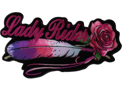 Lady Rider With Purple Rose Large Back Patch Horizontal | Embroidered Biker Patches