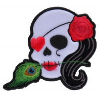 Lady Sugar Skull With Pink Rose And Feather Small Patch