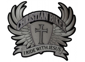 Large Christian Biker Back Patch I Ride With Jesus | Embroidered Biker Patches