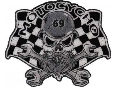 Small Motocycho Skull Embroidered Iron or Sew on Patch 