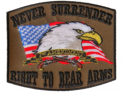 Never Surrender 2nd Amendment Patch In Army Green Color | US Military Veteran Patches