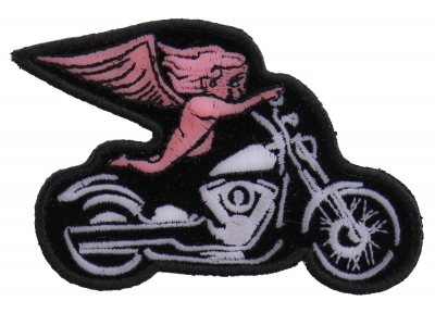 Pink Biker Angel On Motorcycle Patch | Embroidered Biker Patches