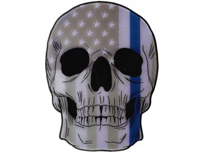 Police Skull US Flag with Blue Line Large Back Patch