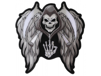 Reaper Skull Wings Middle Finger Patch Large