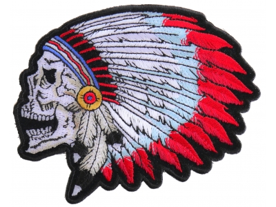 Screaming Indian Skull With Head Dress Small Patch | Skull Patches