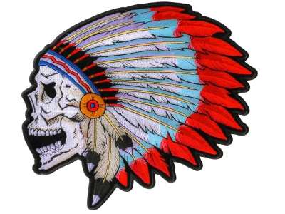 Screaming Skull With Head Dress Indian Large Patch | Embroidered Patches