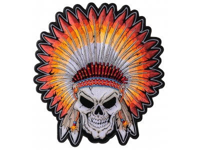 Skull Indian Head Dress Large Back Patch | Embroidered Patches