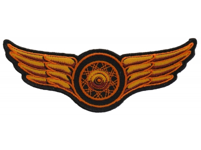 Winged Wheel Small Orange Patch | Embroidered Biker Patches