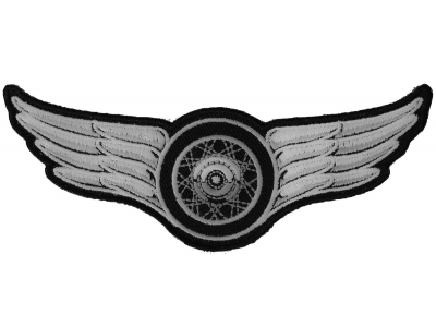 Winged Wheel Small White Patch | Embroidered Biker Patches