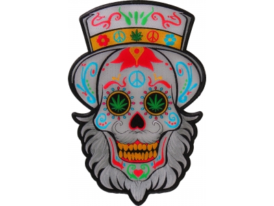 Sugar Skull with Beard Large Back Patch