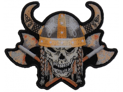 Viking Skull With Axes And Horn Helmet Small Patch