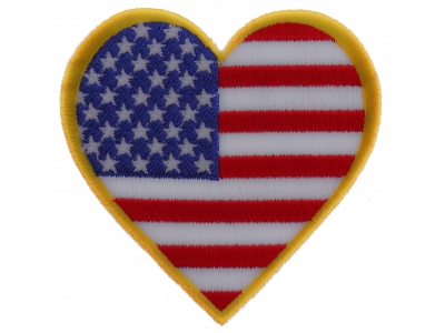 Gold Border Love US Flag Heart Patch | Embroidered Patches