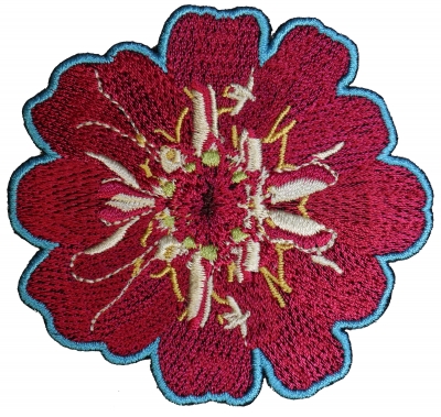 Flower Patches Iron-on Embroidered Motifs Canal Boat/barge Folk Art Yellow  Pansy & Red or Pink Rose Floral Embellishments 