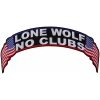 Lone Wolf No Clubs US Flag Rocker Patch | Embroidered Biker Patches