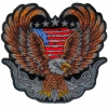 Up-winged biker eagle, with a portion of the American flag behind it