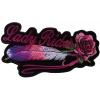 Lady Rider Pink Rose And Feathers Horizontal Small Patch | Embroidered Biker Patches