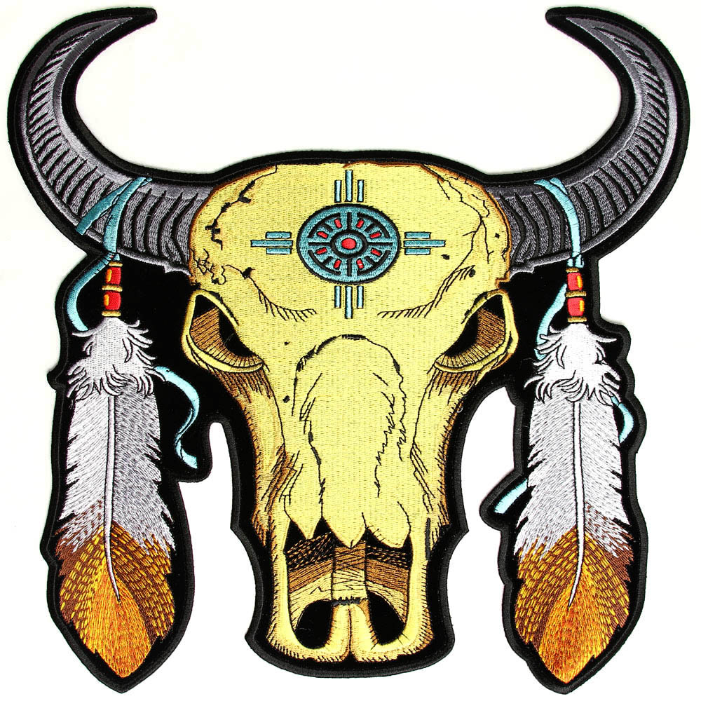 Large Buffalo Skull And Feathers Back Patch Native American Indian Thecheapplace