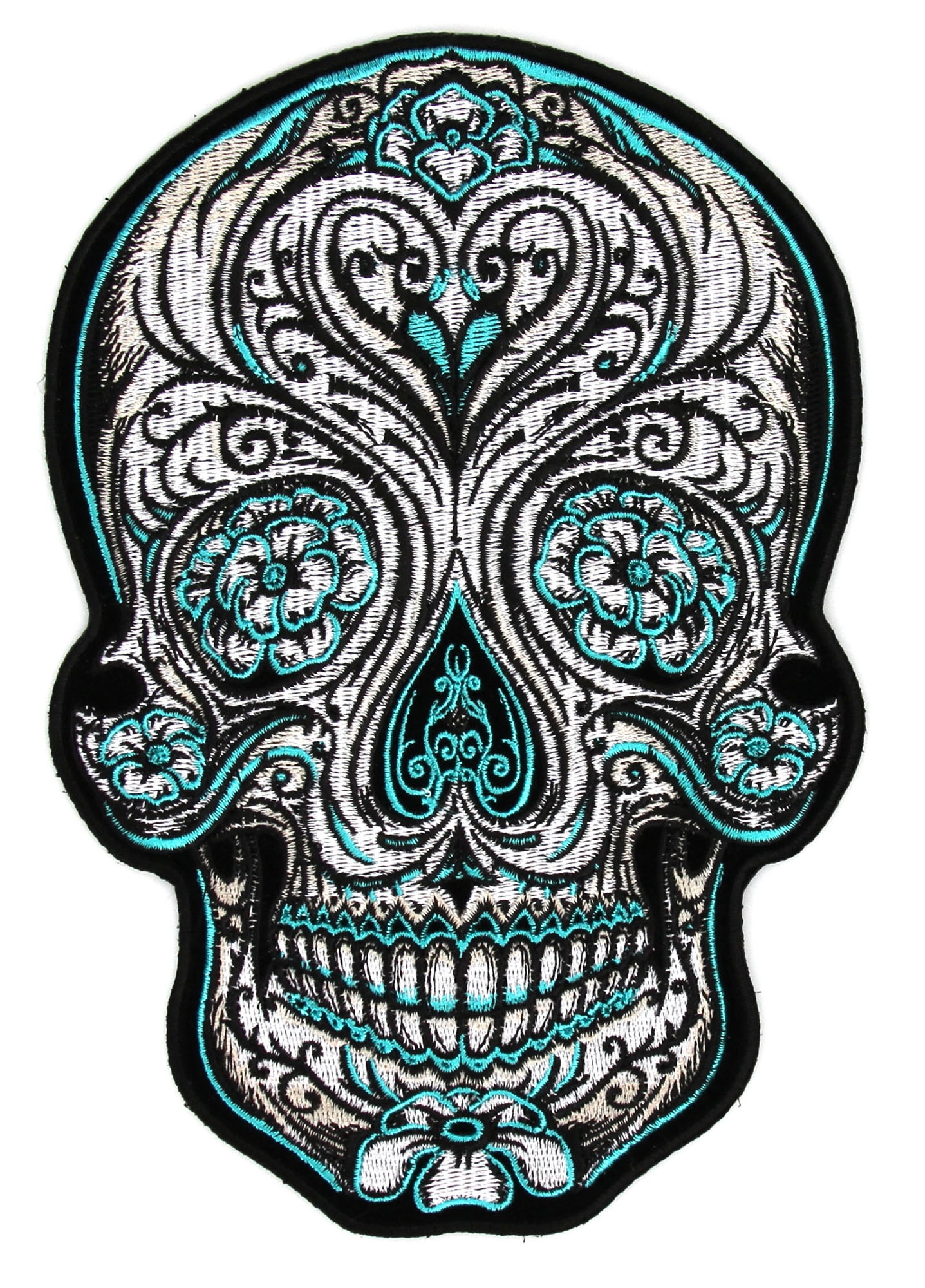 Turquoise Sugar Skull Large Back Patch