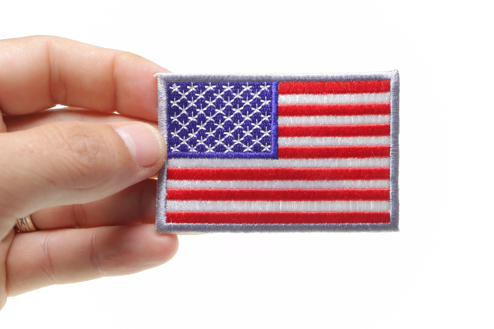American Flag Patch Silver Border Embroidered Patches By Ivamis Patches