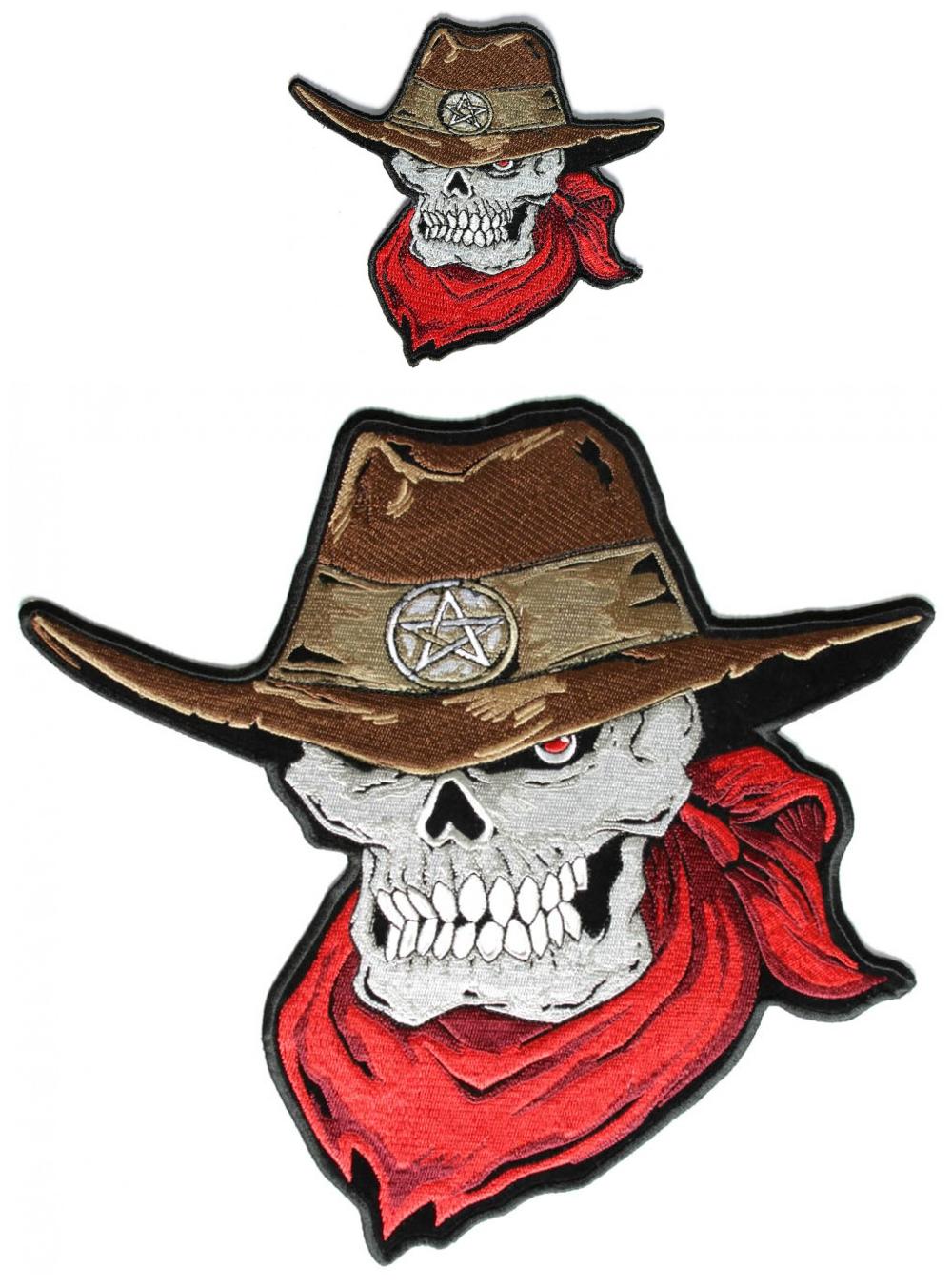 cowboy-skull-patch-two-piece-set-brown-hat-red-scarf-skull-patches