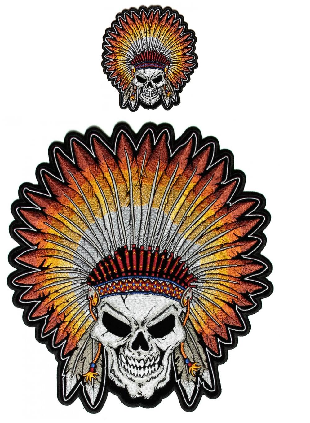 Native Indian Head Dress Skull 2 Piece Front and Back Embroidered Patch ...