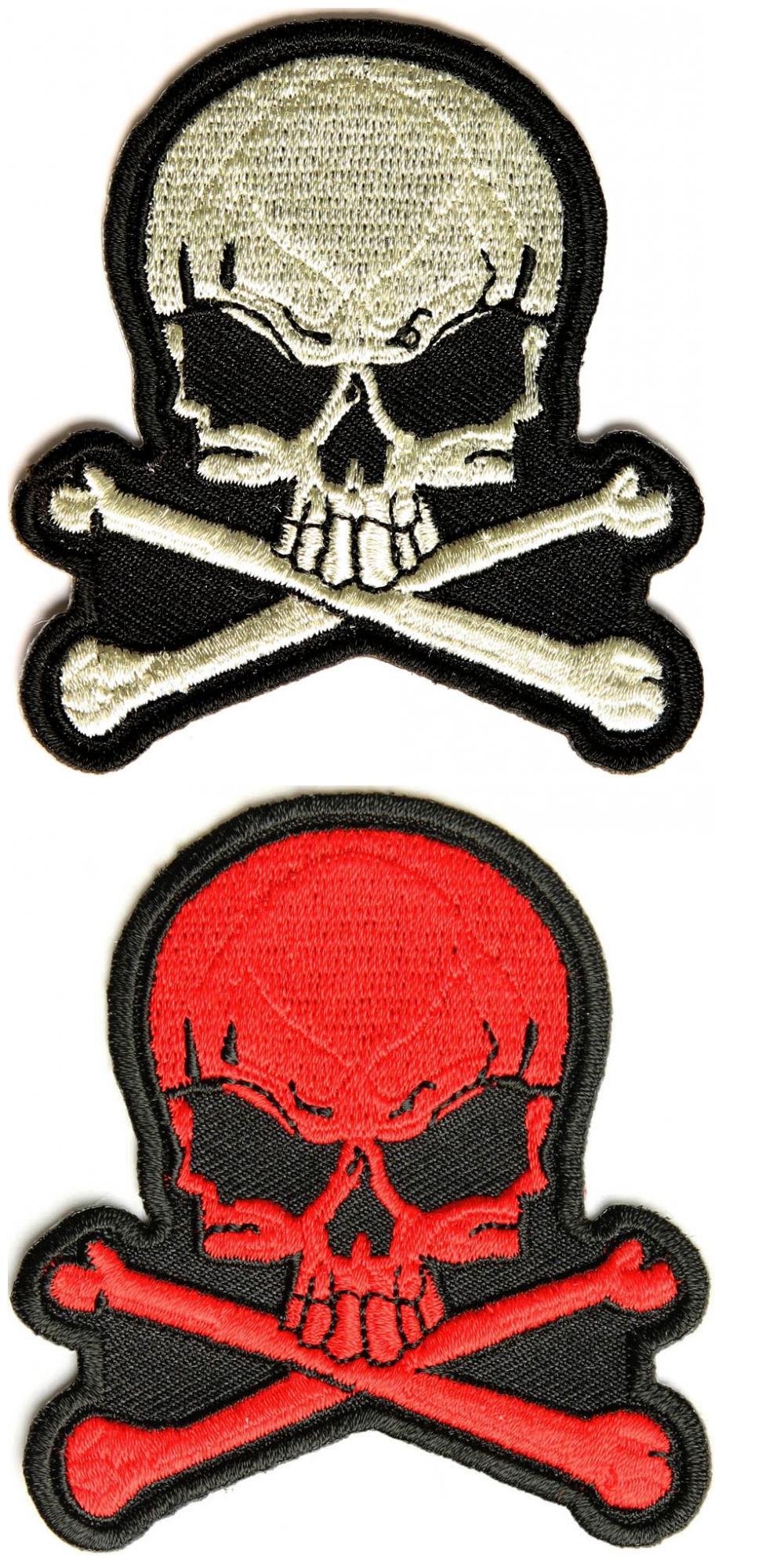 Skull Patches Red and White Embroidered Iron On Skulls | Skull Patches ...